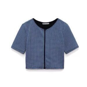 Zara Jacquard Crop Top Zip
Up Short Sleeve Jacket Cardigan
blue XS  cardigan